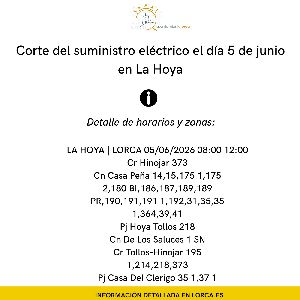 Corte del suministro el�ctrico el d�a 5 de junio en la zona de La Hoya