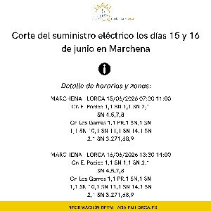 Corte del suministro el�ctrico los d�as 15 y 16 de junio en zonas de Marchena