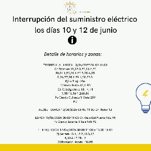 Corte del suministro elctrico los das 10 y 12 de junio en varios enclaves de Lorca
