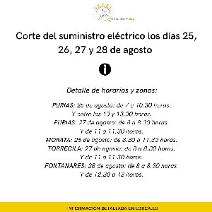 Corte del suministro el�ctrico en varios enclaves de Lorca los d�as 25, 26, 27 y 28 de agosto 