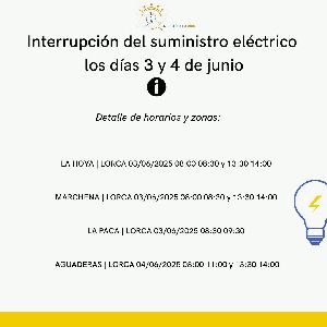 Corte del suministro elctrico los das 3 y 4 de junio en varios enclaves de Lorca