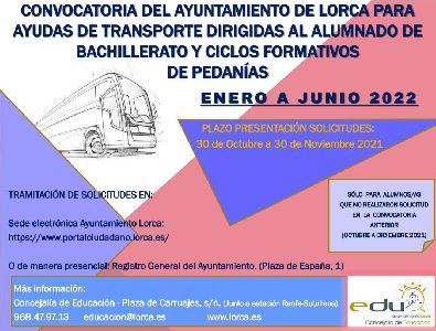 Abierto el plazo para solicitar las ayudas al transporte para alumnos de bachiller y FP