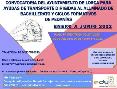 El Ayuntamiento aprueba las ayudas de transporte para estudiantes de Bachillerato y FP de pedanas