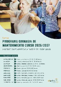 a Concejal�a de Deportes abre el plazo de inscripci�n para el programa municipal de 'Gimnasia de Mantenimiento 2026/2027'