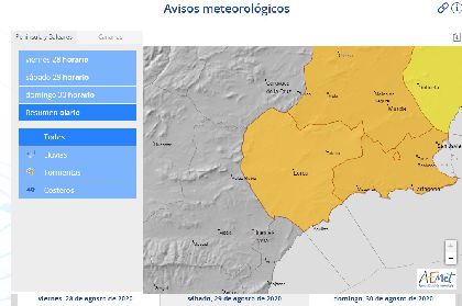 La AEMET activa para este sbado en Lorca aviso naranja por tormentas y amarillo por precipitaciones 