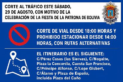 Corte al tr�fico este s�bado, 29 de agosto, con motivo de la celebraci�n de la fiesta de la Patrona de Bolivia