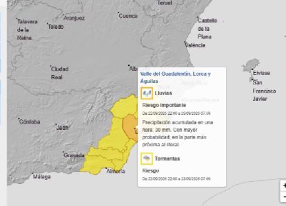 La AEMET activa en Lorca el nivel naranja por lluvias y tormentas
